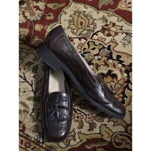 Vtg HTF Salvatore Ferragamo Sz 8.5B Brown Crocodile Leather Boat Shoe w Tassel